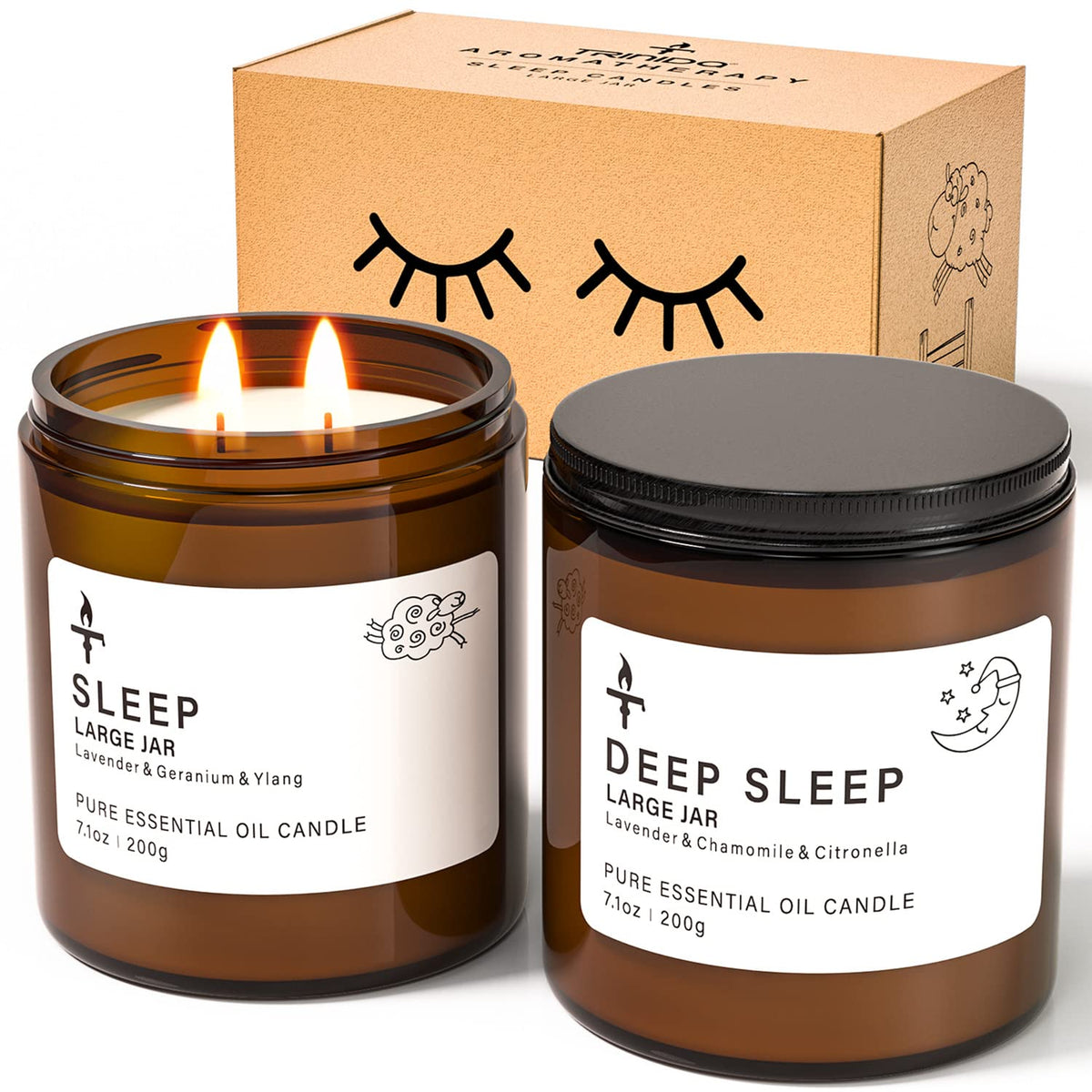 TRINIDa 2 Wicks Sleep Large Candle Gift Set, Candles Long Burning up to 100 Hours (14.2OZ), Scented Candles for Anxiety Relief & Perfect Sleep, Lavender Promotes Sleep, Chamomile Relieves Stress