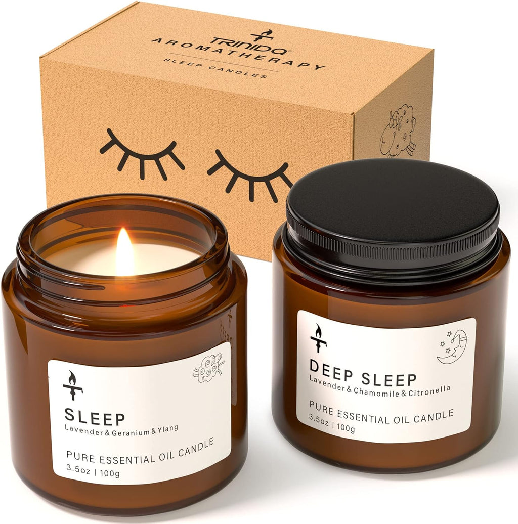TRINIDa Sleep Candles Gifts for Women & Men – Lavender Scented Candles Gift Set for Anxiety, Lavender Promotes Sleep, Chamomile Relieves Stress, Relaxation/Birthday Gifts for Women
